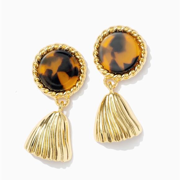 Anthropologie Frasier Sterling Belle Drop Tassel Earrings In Tortoise 14K Plated - Picture 1 of 5